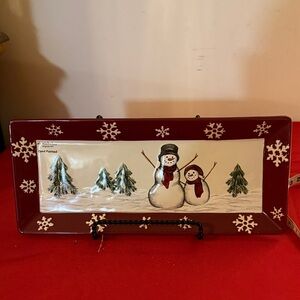 Festive Snowman Holiday Platter - Red and White
